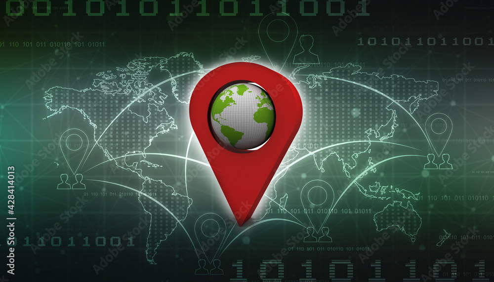 Fototapete 3d rendering red map pointer