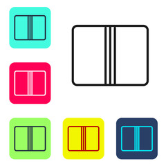 Black line Textile fabric roll icon isolated on white background. Roll, mat, rug, cloth, carpet or paper roll icon. Set icons in color square buttons. Vector