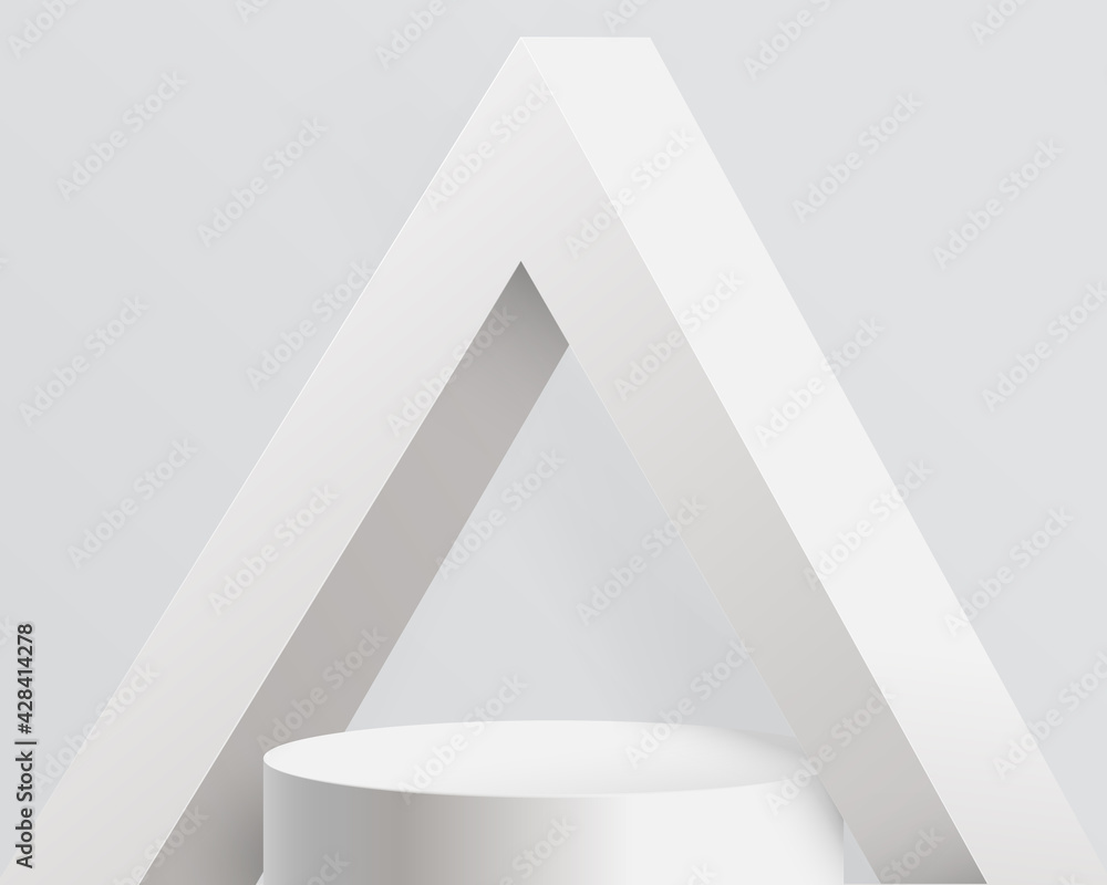Leinwandbilder White product display mock up with Triangle abstract architecture concrete interior. 3d podium. Vector illustration