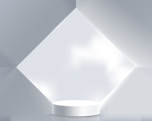 White product display mock up with Geometric abstract architecture interior. 3d podium. Vector illustration