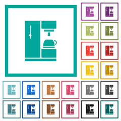Coffee machine flat color icons with quadrant frames