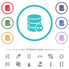 Select database table column flat color icons in circle shape outlines