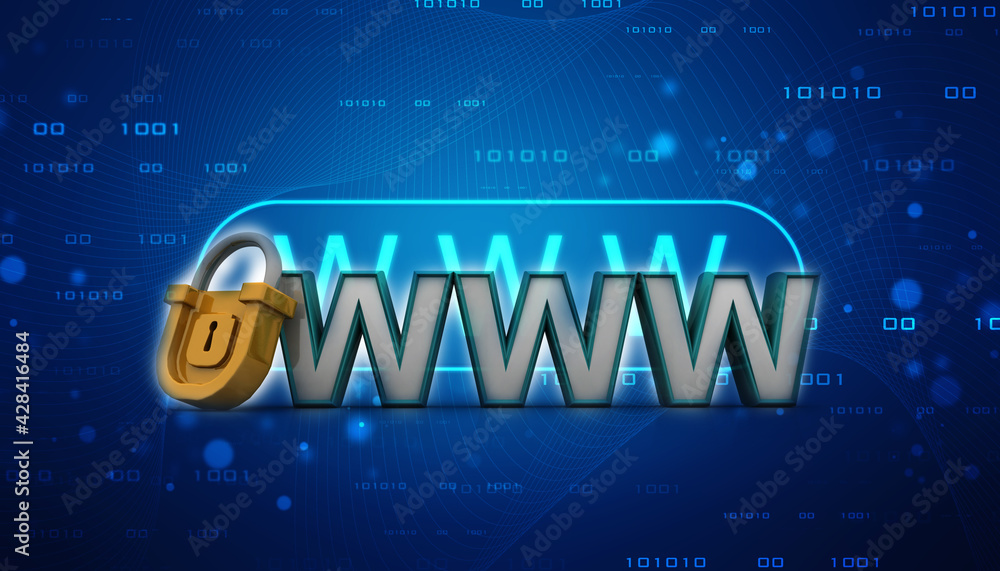 Poster 3d rendering padlock with www