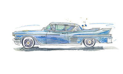 Watercolor retro car