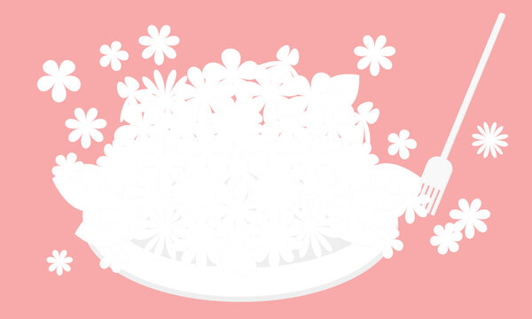 カラフルな小花をお皿に盛ったイラスト｜Illustration of colorful florets on a plate