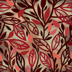    Hand-drawn botanical seamless pattern with multicolored twigs and leaves