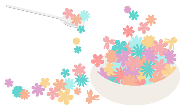 カラフルな小花をお皿に盛ったイラスト｜Illustration of colorful florets on a plate