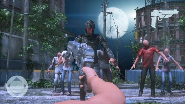 Fake zombie shooter video game gameplay render 3d