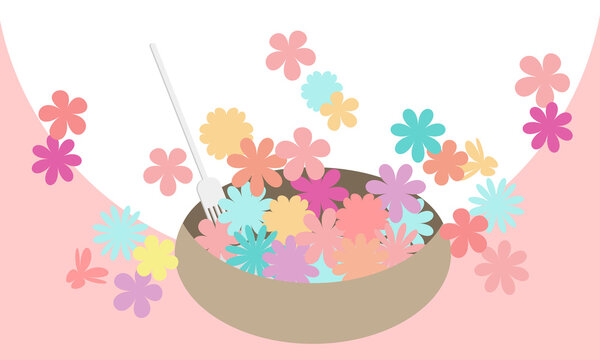 カラフルな小花をお皿に盛ったイラスト｜Illustration of colorful florets on a plate