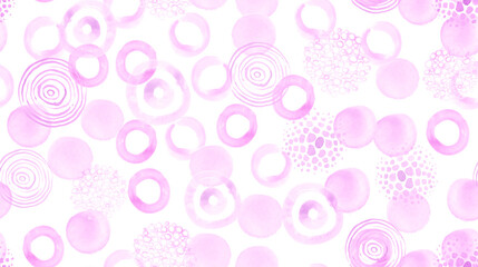 Watercolor Circles Background. Color Rounds Texture. Pastel Drawn Dots Illustration. Seamless Watercolor Circles. Pink Spots Fabric. White Hand Paint Confetti. Geometric Watercolor Circles Design.