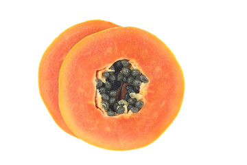 Sliced Papaya closeup on white isolated background