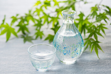 冷酒と青もみじ