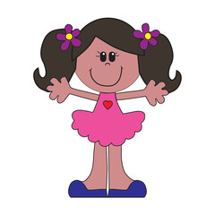 Cute Baby Girl With Arms Raised on White Background