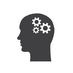 Silhouette of a head with gears isolated on white backgorund. Technology human head idea concept. Vector stock