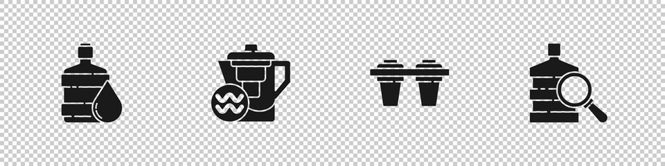 Set Big bottle with clean water, Water jug filter, and icon. Vector