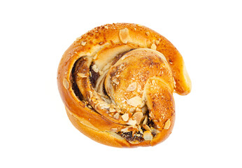 Sweet fresh homemade buns on white background.