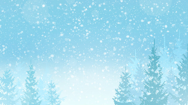 christmas background. Christmas greeting card, poster, holiday cover, web banner .Snowfall in the pine forest.