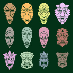 Wallpaper from a set of twelve pagan masks. The faces of various gods, spirits, and other mystical beings.