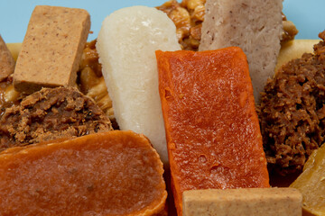 coconut candy, pumpkin candy, pacoca, peanut butter