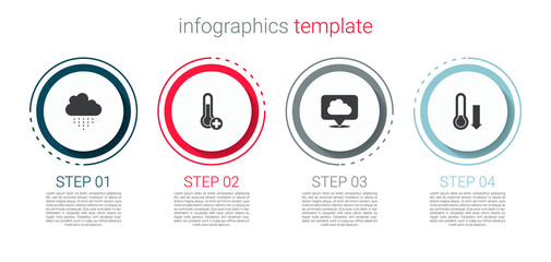 Set Cloud with rain, Meteorology thermometer, Location cloud and . Business infographic template. Vector