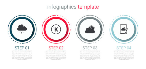 Fototapeta premium Set Cloud with rain, Kelvin, Sun and cloud weather and Weather forecast. Business infographic template. Vector