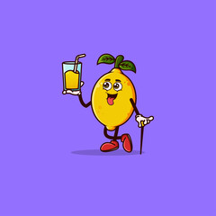 Cute Lemon character with Avocado juice on hand. Fruit character icon concept isolated. flat cartoon style Premium Vector