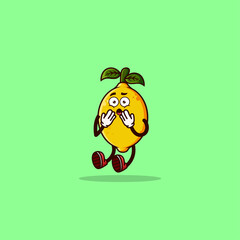 Cute Lemon character shocked. Fruit character icon concept isolated. Emoji Sticker. flat cartoon style Vector