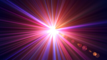 Abstract Sweet Colorful Red Blue Orange Glowing Light Burst Optical Flare Effect Background