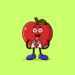 Cute Apple character with love emote. Fruit character icon concept isolated. flat cartoon style Premium Vector
