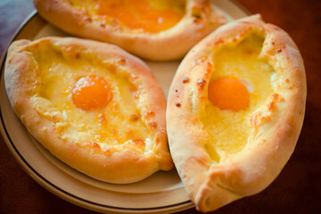 georgian national food pies with cheese and egg khachapuri