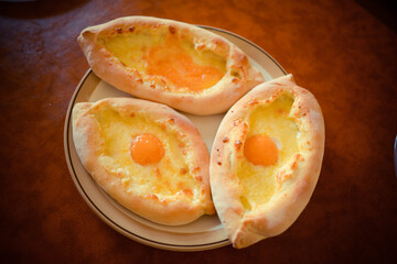 georgian national food pies with cheese and egg khachapuri
