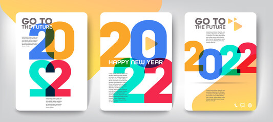 Design concept of 2022 Happy New Year set. Templates with typography logo 2022 for celebration, Colorful trendy backgrounds for branding, banner, cover, card, social media, poster, Vector EPS 10