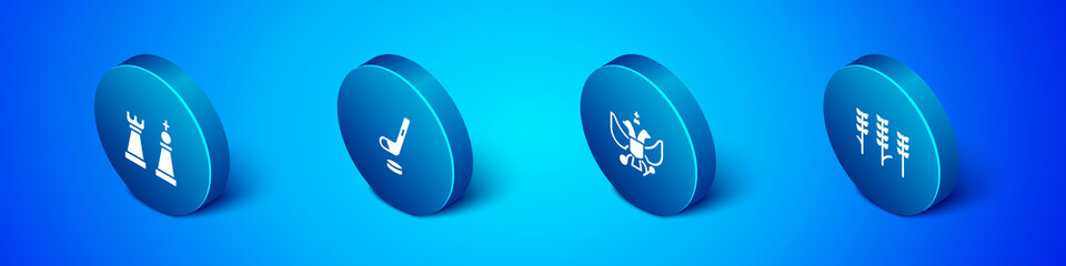 Set Isometric Chess, National emblem of Russia, Wheat and Ice hockey stick and puck icon. Vector