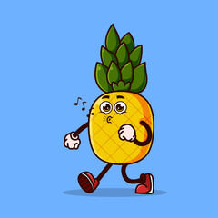 Cute pineapple character walking with happy face. Fruit character icon concept isolated. flat cartoon style Premium Vector