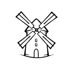 stylized mill outline icon or sign isolated on white background.