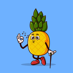 Cute pineapple character okay gesture and whistle. Fruit character icon concept isolated. flat cartoon style Premium Vector