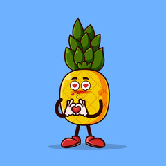 Cute pineapple character with love emote. Fruit character icon concept isolated. flat cartoon style Premium Vector