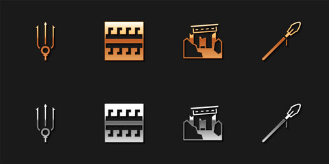 Set Neptune Trident, Ancient Greek pattern, ruins and Medieval spear icon. Vector