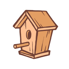 birdhouse wooden color hand drawn vector illustration isolated on white background