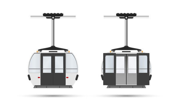 Realistic funicular cabin open and closed doors vector illustration cableway resort transportation