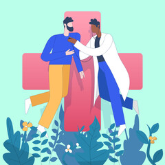 Doctor checking health of a man heart vector illustration concept