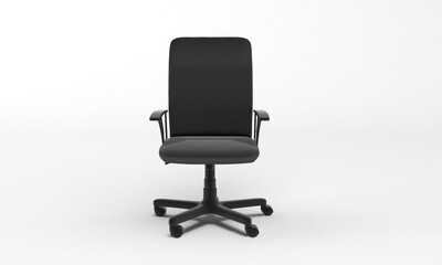 Closeup shot of a black office chair on a white plain background
