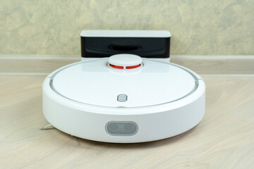 Robot wireless vacuum cleaner working on the floor