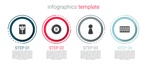 Set Mahjong pieces, Billiard pool snooker ball, Chip for board game and Board. Business infographic template. Vector