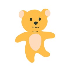 Plush yellow..teddy bear toy, vector clip art in doodle style on a white background.