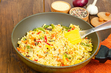 Vegetarian menu. Couscous dishes with vegetables. Photo
