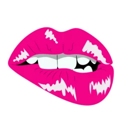 Foto op Plexiglas Seductive female lips painted with pink gloss, erotic bite of the lip, vector clip art in flat style © Olena