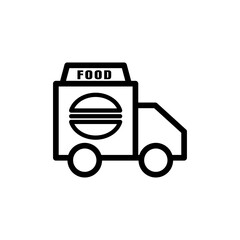 Truck line icon with food. food delivery truck icon. Editable stroke. Design template vector