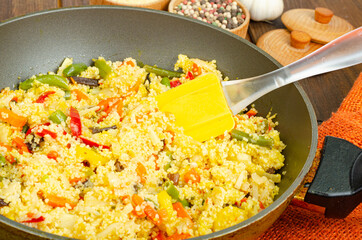 Vegetarian menu. Couscous dishes with vegetables. Photo