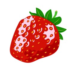 Red ripe strawberries, summer seasonal fruits, fruit print, juicy red strawberries, vector illustration in flat style.